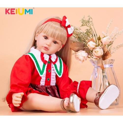 KEIUMI 60 CM Reborn Boneca Toddler Princess Dolls Long Blond Hair Lifelike Bebe Doll Reborn Toys For Girls Chirldrens Day Gift