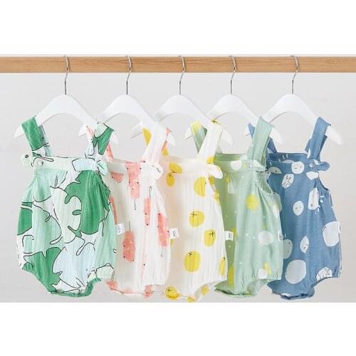 Summer Baby Clothes Girls Suspender Bodysuit Cute Cartoon Printing Jumpsuit Thin Cotton Princess Style Climbing Clothing 0-24m