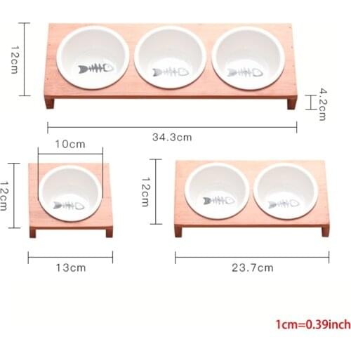 D0AC Elevated Pet Bowls, Raised Dog Cat Feeder Solid Bamboo Stand Ceramic Food Feedin
