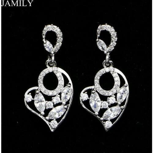 Fashion Silver 925 Wedding Earring For Bridal Heart Shaped White Cubic Zirconia Decoration For Women