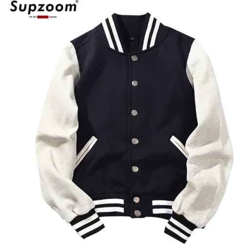 2020 New Arrival Spliced Brand Single Breasted Patchwork Short Style Rib Sleeve Bomber Jacket Men Cotton Casual Baseball Coat