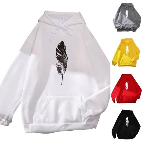 Harajuku Tracksui 2021 Mens Hoodie Womens Casual Feather Printed Top Long Sleeve Loose Hooded Sweatshirt Top With Pocket
