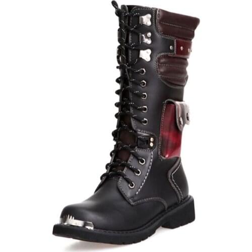 Shoes Men Buckle Lace Up High Combat Boots Fashion Mens Shoes British Metal Military Motorcycle Boots Desert Army Work Boots