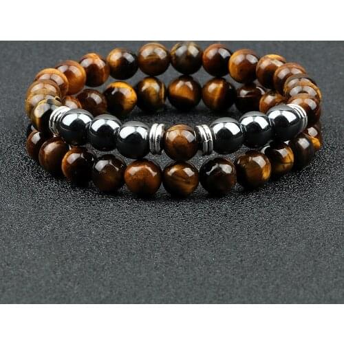 Men Natural Tiger Eye Obsidian Hematite Beads Bracelets Classic Elastic Bangles Women Reiki Healing Balance Lava Stone Jewelry