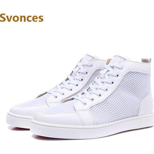 Unisex Designer White Sneakers Men High Top Mesh Leather Man Boots Ankle Brand New Lace Up Platform Casual Shoes Plus Size 46