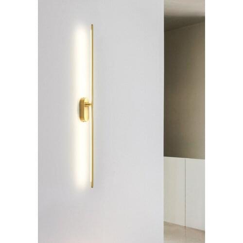 All Copper Long Strip Wall Lamp Luxury Bedroom Bedside Lamp Creative Minimalist Living Room Aisle Background Wall Decor Lamp