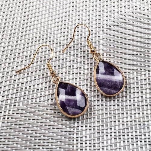 New Fashion Faceted Water Drop Shape Agates Earrings Jewelry Natural Stone Rose Quartzs Dangle Earring Gifts For Women 14x23mm