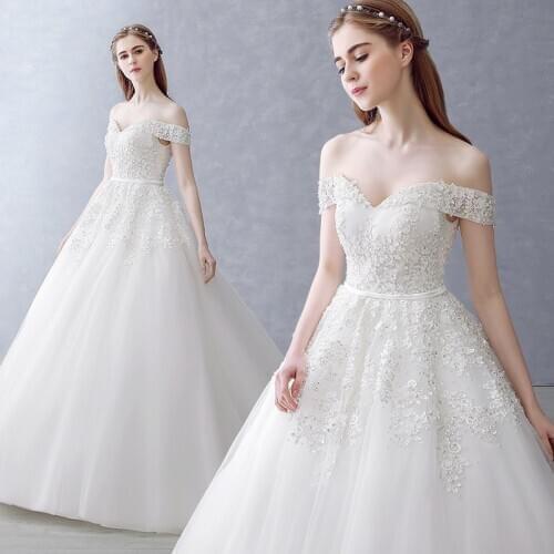 Spring and Summer 2020 New Slender Nail Beads Shoulder-to-Shoulder Small Tailed Brides Big Size Wedding Dress 402