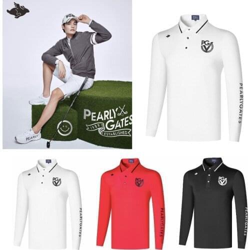 PG Golf Apparel Autumn New Style Mens Long Sleeves Sportswear Tops Polo-Shirts Elasticity Quick-dry