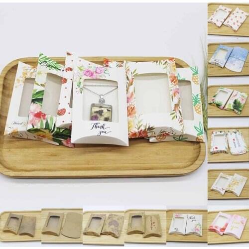 10pcs DIY Thank You Gifts Pillow Box Flower Pineapple Printed With Pvc Window Jewelry Crafts Party Guest Birthday Decor Supplies