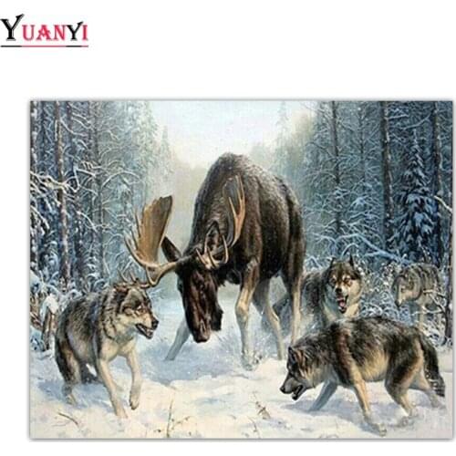Full Square Diamond Painting Animal Cow Wolf 5D Diamond Mosaic Snow Landscape Full Round Diamond Embroidery Cross Stitch Decor