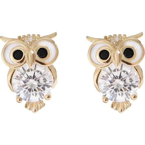 Silver Plated Animal Owl Stud Earrings Shiny Zircon Women Stud Earrings Student Accessories Birthday Party Jewelry
