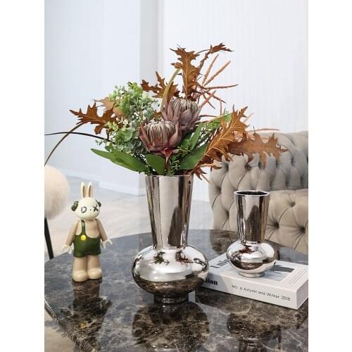 Silver Ceramic Vase Decoration Nordic Minimalist Living Room Flower Arrangement TV Cabinet Porch Light Luxury Home Decoration