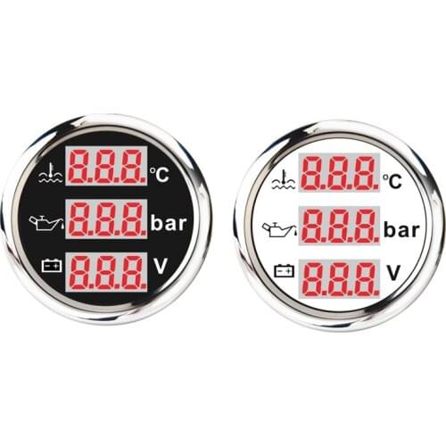 Universal 52mm 3 in 1 Multi-Function Digital Gauge Waterproof Water Temp Oil Pressure Gauge Voltmeter with Alarm