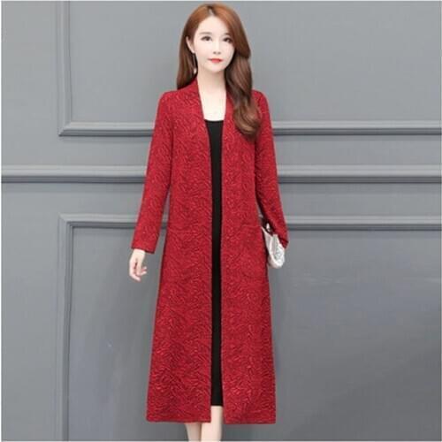 Spring autumn plus size windbreaker jacquard cardigan long section of the Mujer wild Slim was thin temperamen thench coat D52