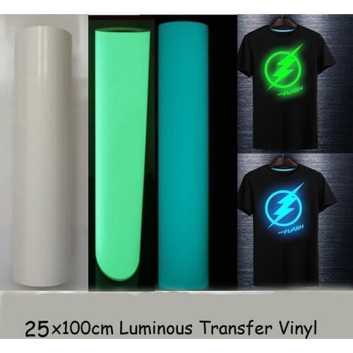 High Quality 50cmx100cm T-shirt Luminous PU Heat Transfer Vinyl Print Cutting Plotter Heat Press Iron ON Glow in the dark