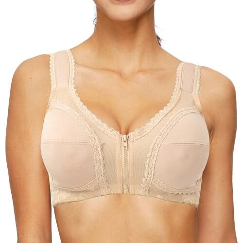 YBCG Front Closure Women Racerback Bra Thin Wireless Lace Lingerie Front Zipper Sportwear Breathable S M L XL 2XL