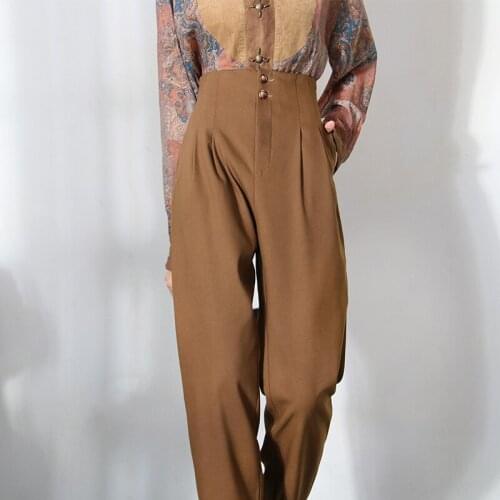 Womens Pants 2021 New High Waist Carrot Pants Nine-point Smoke Tube Pants Brown Casual Harem Pants