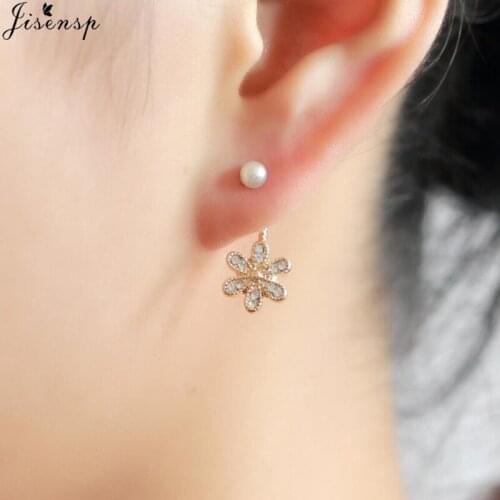 Jisensp Korean Style Lovely Flowers Ear Jackets for Women Girls Vintage Rhinestone Snowflake Stud Earrings Fashion Jewelry Gift