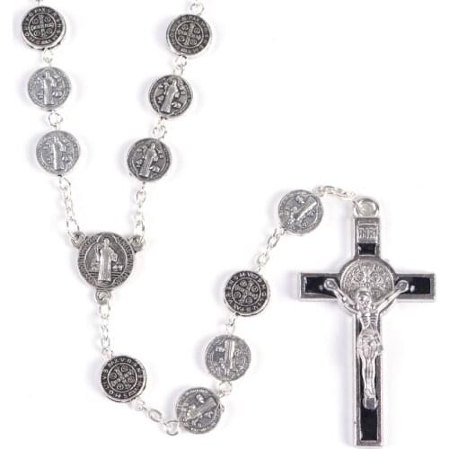Fashion Round Metal Beads St Benedict Rosary Necklace