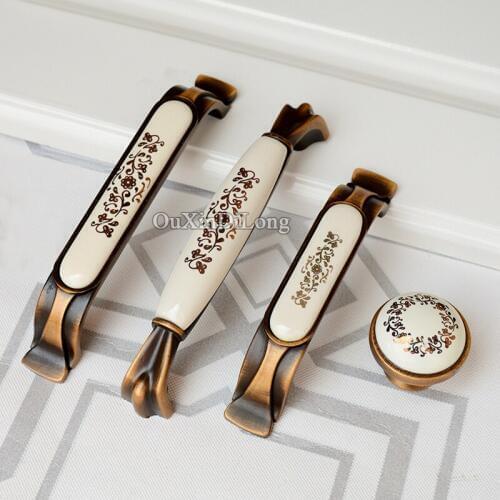 10PCS Retro Style European Antique Ceramic Kitchen Cabinet Door Handles Cupboard Wardrobe Drawer Cabinet Pulls Handles and Knobs