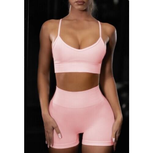 2020 Fashion Solid Color High Elastic Fitness Workout Women Plus Size Summer Yoga Short Sportswear Set