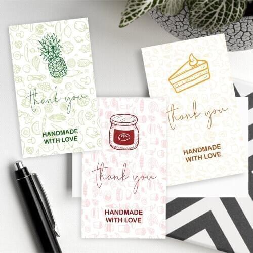 30 Pcs/pack Thank You Handmade With Love Card Labels With Baking Fruit Preserved Card For Commodity Gift Wedding Decor Supplies