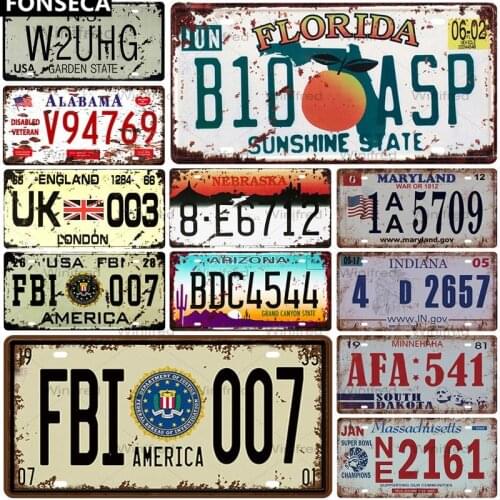 USA Alabama UK Car License Number Metal Plate Plaque Vintage Tin Sign Creative Bar Club Pub Wall Decoration Iron Painting