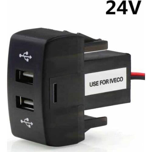 DC24V Dual USB Car Charger 5V 2.1A/2.1 Power Socket for Smart phone Ipad Iphone Use for IVECO Stralis, Hi-way, Eurocargo