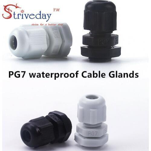 50pcs/lot White/Black PG7 Nylon cable gland Wiring Accessories cable connector waterproof
