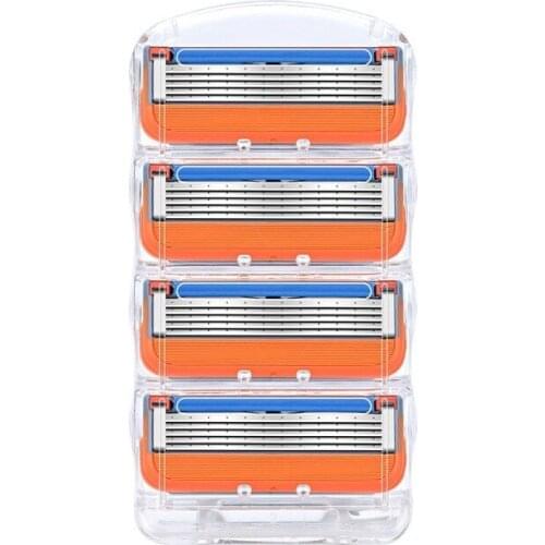 4pcs/pack Razor Blade For Men Face Care Shaving Safety,5layers Stainless Steel Shaver Cassette Fit For Gillette Fusione Handle