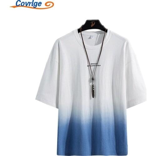 Covrlge New T-shirt Daily Casual Comfortable Breathable All-match Sports Loose Style Gradient Best Seller Mens Clothing MTS678