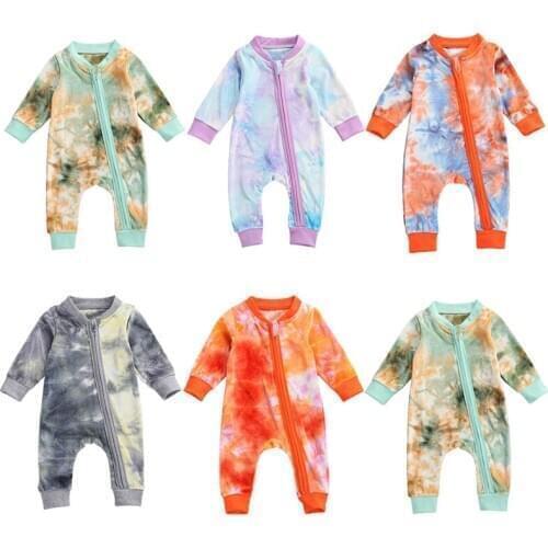 2020 Baby Spring Autumn Clothing 5 Colors Tie-dye Romper Long Sleeve Jumpsuit Baby Girls Boys Zipper Velvet Winter Warm Jumpsuit
