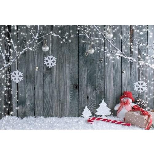 Wood and Snowman Design Photo Backdrop for Winter Home Party Pictures Baby Children Studio Xmas Portraits Background