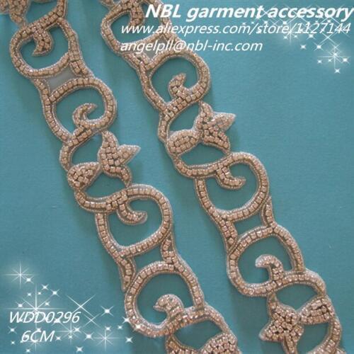 Crystal bridal rhinestone beaded applique trim for wedding dress sash DIY iron on WDD0296