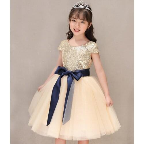 Caustom made lace sequined ball gown children girls party dress