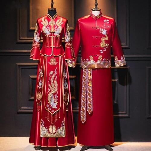 Exquisite Embroidery Cheongsam Chinese Style Bride Wedding Dress Oriental Marrige Costume Chinese Party Dress Vintage Vestidos
