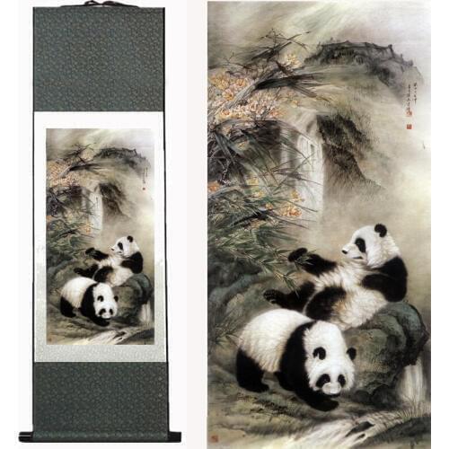 Panda painting traditional Chinese Art Painting silk scroll panda art painting panda picturePrinted painting