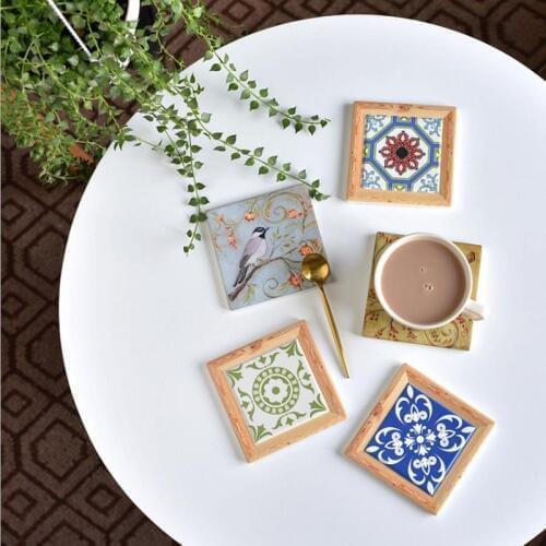 Cutelife Nordic Ceramic Retro Cup Mug Drink Coasters Cork Wood Heat Resistant Mat Pad Table Mat Coaster Decoration & Accessories