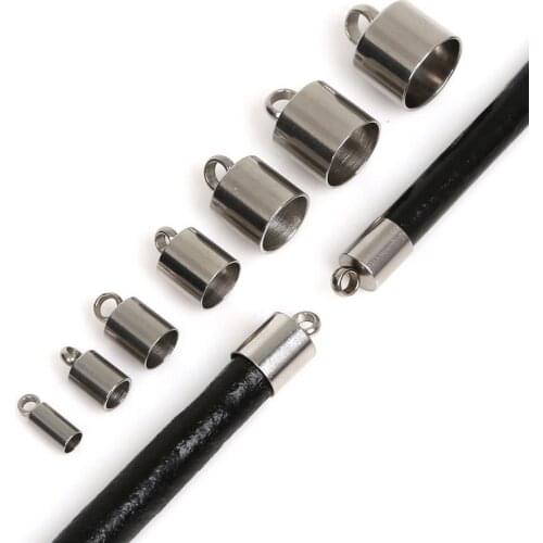 Hot Sale 10pcs/pack Hole 2mm 3mm 4mm 5mm 6mm 7mm 8mm 9mm Stainless Steel Cord Crimp End Cap Jewelry For DIY Finding Making