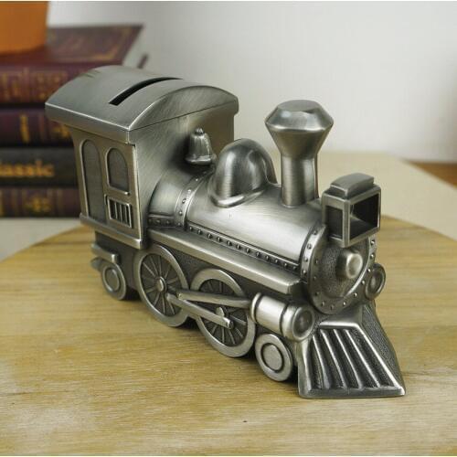 Retro Train Piggy Bank Home Decor Decoration Metal Crafts Creative Childrens Birthday Gift Coin Piggy Bank