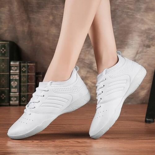 White Aerobic Shoes Woman Soft Leather Women Aerobic Dancing Sneakers Lace Up Girl Training Sports Jazz Wimen Breathable Sneaker