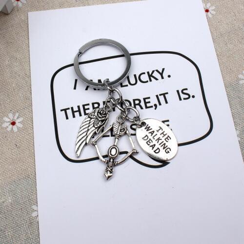 Round The Walking Dead Cudgel &Zombie Pendant Fashion Jewelry Pendants Men Jewelry Car Key Chain Ring Holder Souvenir For Gift