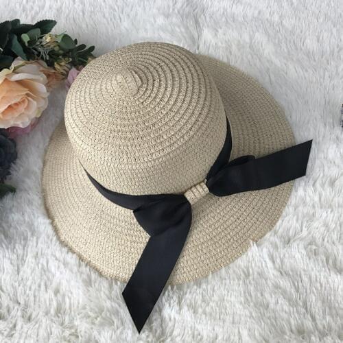 Summer Korean Beach Trip Bow Straw Hat Folding Sunshade Cap Wide Brim Sun Protection Korean Version Hats Female Visors Hat H006