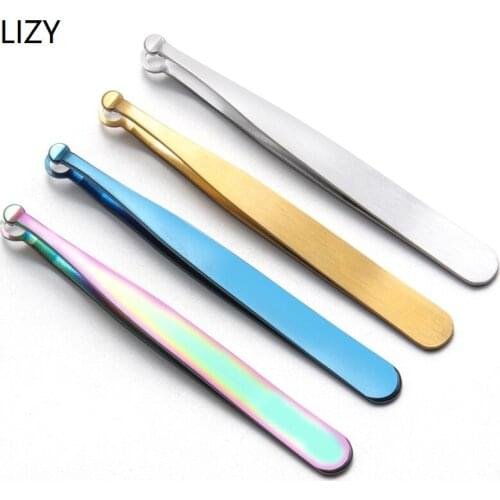 LIZY Stainless Steel Eyelashes Tweezers Nose Eyebrow Trimmer Hair Trimming Tool Round Tip Clip Makeup Cosmetic Tools