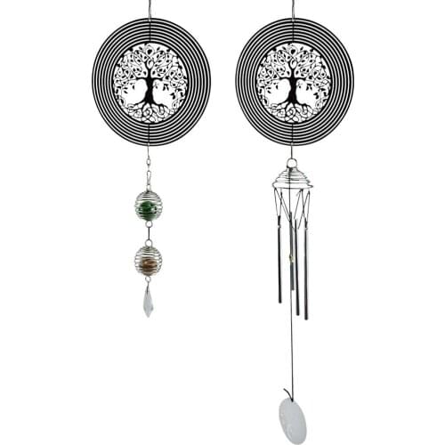 3D Metal Rotating Wind Spinner Tree Of Life Wind Chime Garden Decor Ornament Spiral Windchimes Hanging Garden Yard Home Decor