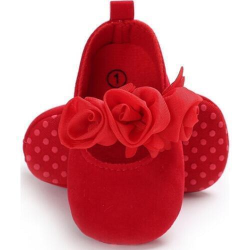 Lovely Toddler Baby Girl Flower Crib Shoes Princess Newborn Soft Red White Prewalker Non-slip Kids Soft Sole Shoes