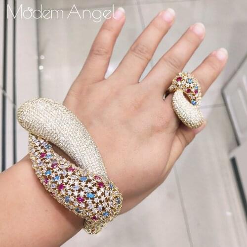 ModemAngel Luxury African BIG Bangle Ring Sets Fashion Dubai Bridal Jewelry Sets For Women Wedding brincos para as mulheres