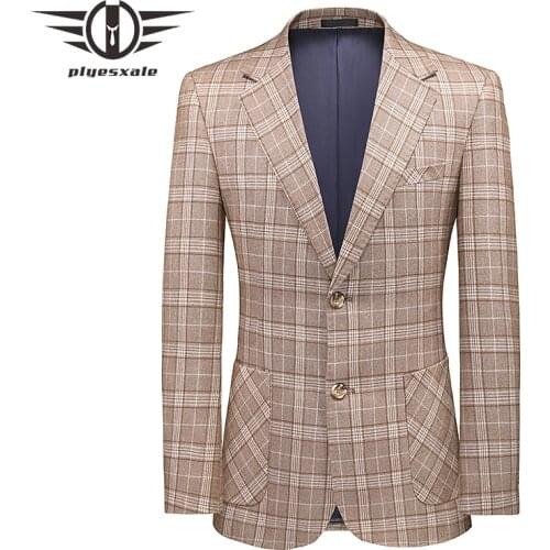 Fashion Pink Khaki Checked Blazer Men Spring Autumn Casual Plaid Blazer Jacket Slim Fit Terno Masculino Prom Party Wear Q1311