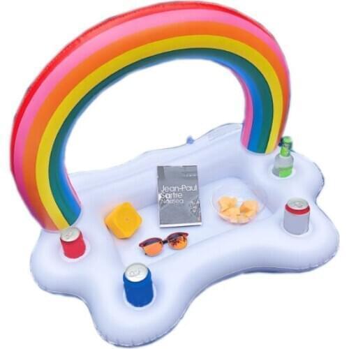 Inflatable Rainbow Cloud Drink Holder Summer Pool Party Floats Table Bar Tray